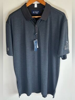 Original Penguin Mens Polo Shirt L Penguin Stretch Black Caviar Heather Gray NWT